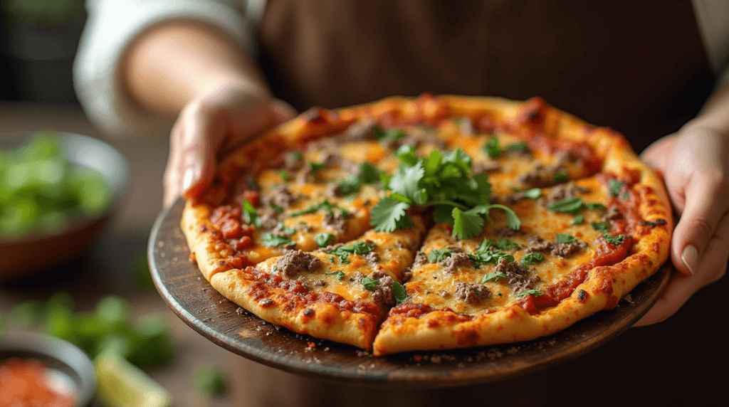 Mexican Pizza with Refried Beans and Ground Beef